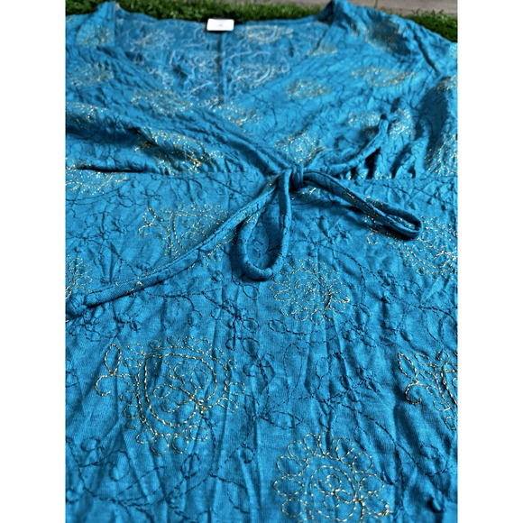 ING Fairy Y2k Asymmetrical Babydoll Blue With Gold Thread Pattern Large - Picture 2 of 7